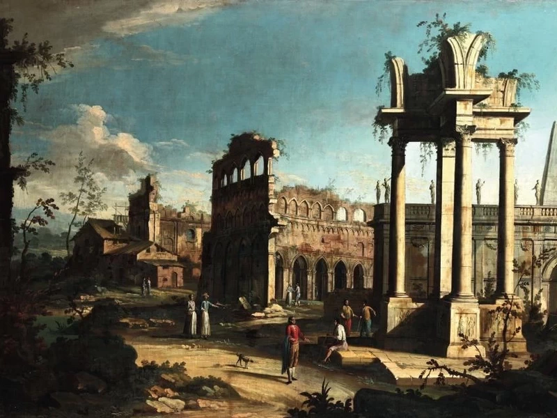 1688-Antonio Visentini - Capriccio architettonico con rovine e personaggi